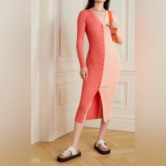 STAUD Shoko Coral and Peach Long Sleeve Dress - Picture 3 of 7
